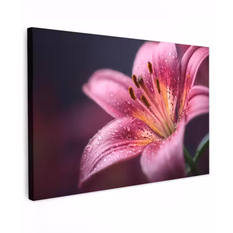 Canvas schilderij - Roze - lelie - Dauwdruppels — 1
