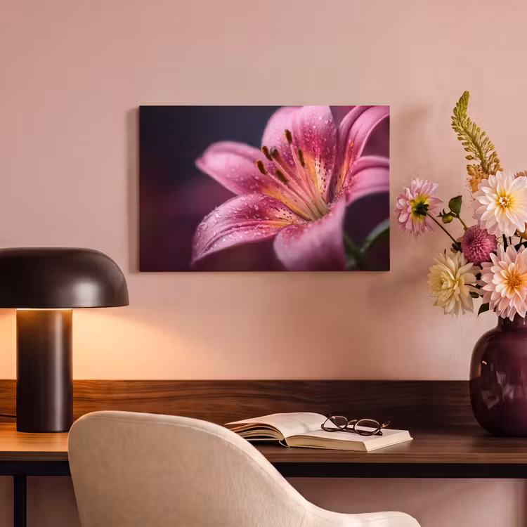 Canvas schilderij - Roze - lelie - Dauwdruppels — 4