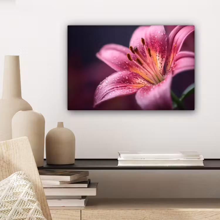 Canvas schilderij - Roze - lelie - Dauwdruppels — 5