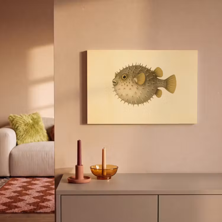 Canvas schilderij - Stekels - Vis - Opgeblazen - Bruin — 2
