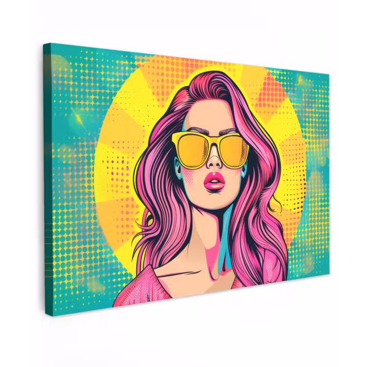 Canvas schilderij - Zonnebril - Vrouw - Zonnig - Geel — 1