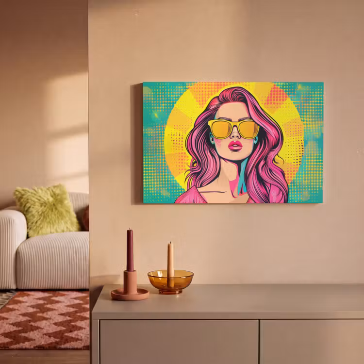 Canvas schilderij - Zonnebril - Vrouw - Zonnig - Geel — 2
