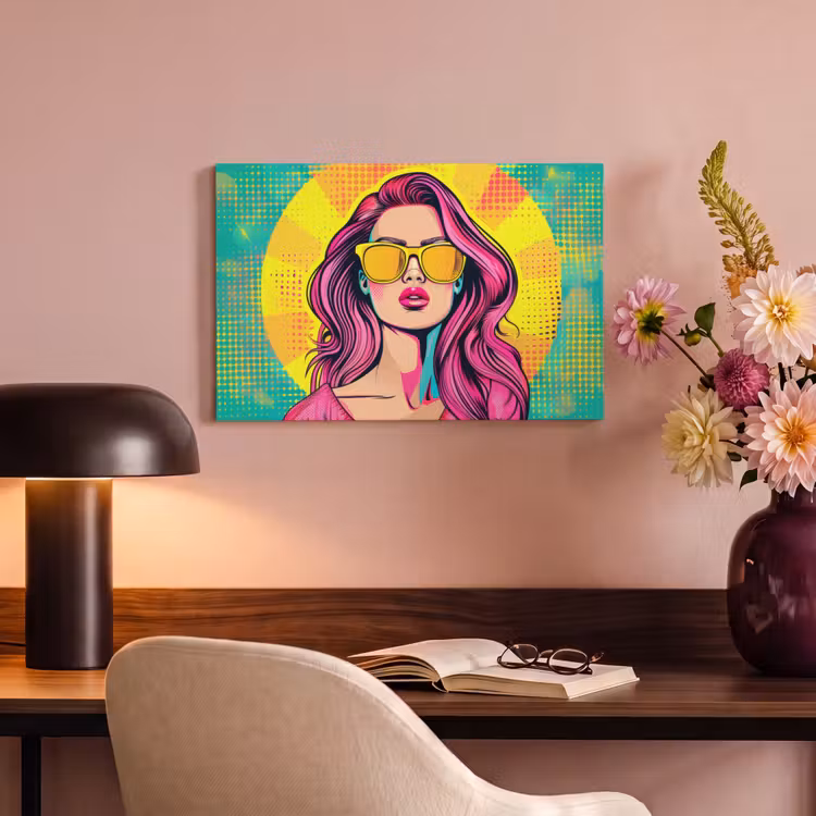 Canvas schilderij - Zonnebril - Vrouw - Zonnig - Geel — 4