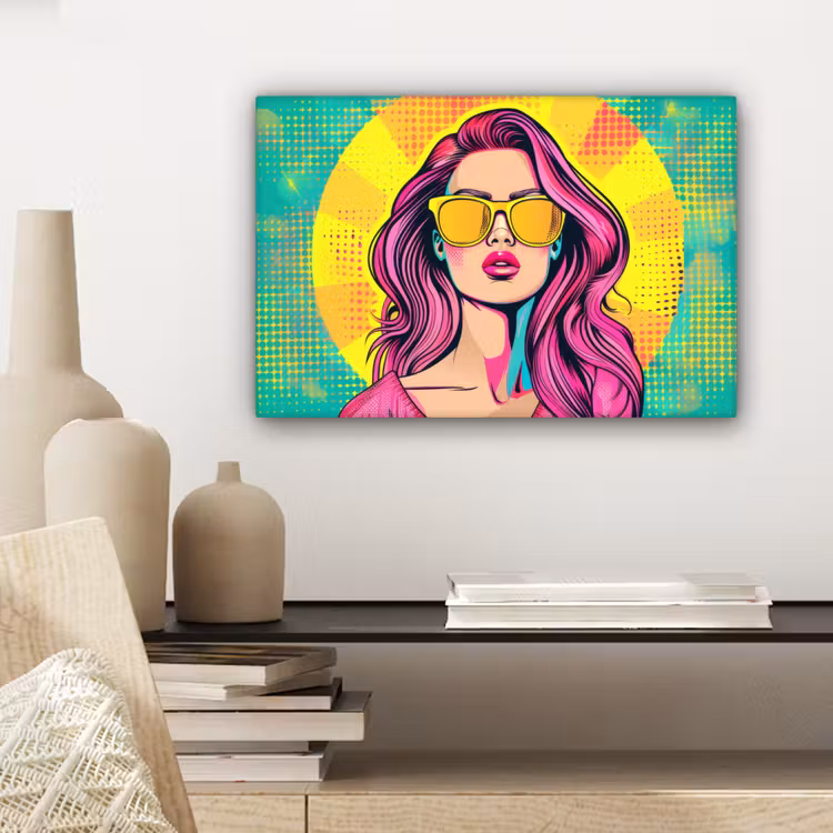 Canvas schilderij - Zonnebril - Vrouw - Zonnig - Geel — 5