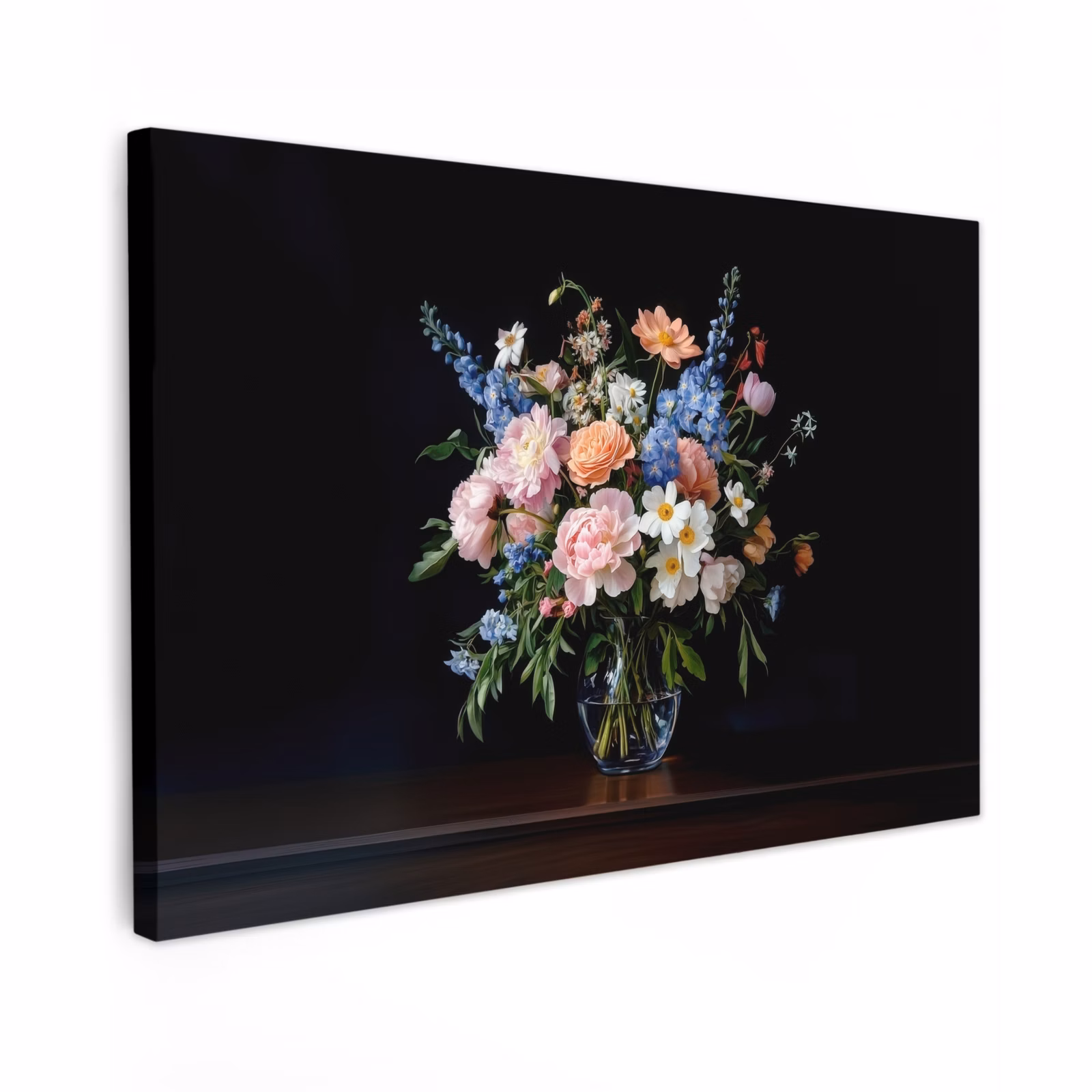 Canvas schilderij - Pastel - Bloemen - Glazen - Vaas — 1