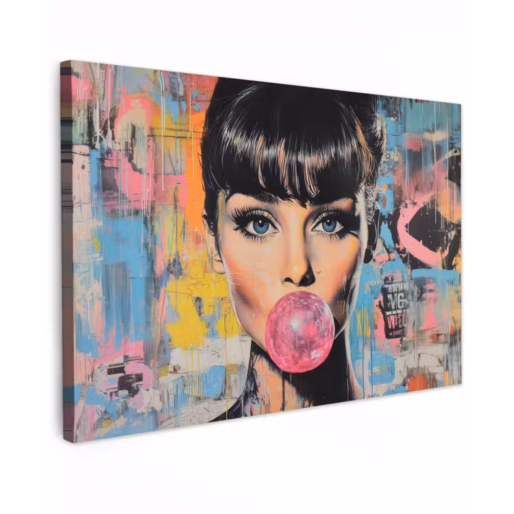 Canvas schilderij - Kauwgom - Vrouw - Penseelstreken - Modern — 1