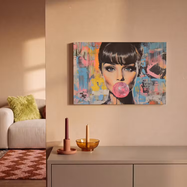 Canvas schilderij - Kauwgom - Vrouw - Penseelstreken - Modern — 2