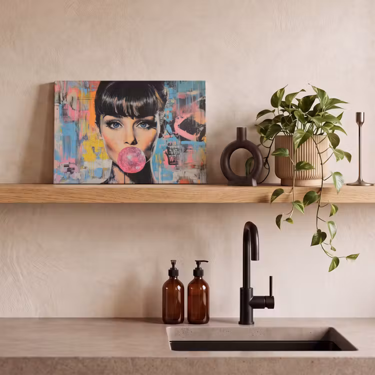 Canvas schilderij - Kauwgom - Vrouw - Penseelstreken - Modern — 3