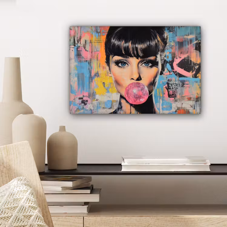 Canvas schilderij - Kauwgom - Vrouw - Penseelstreken - Modern — 5