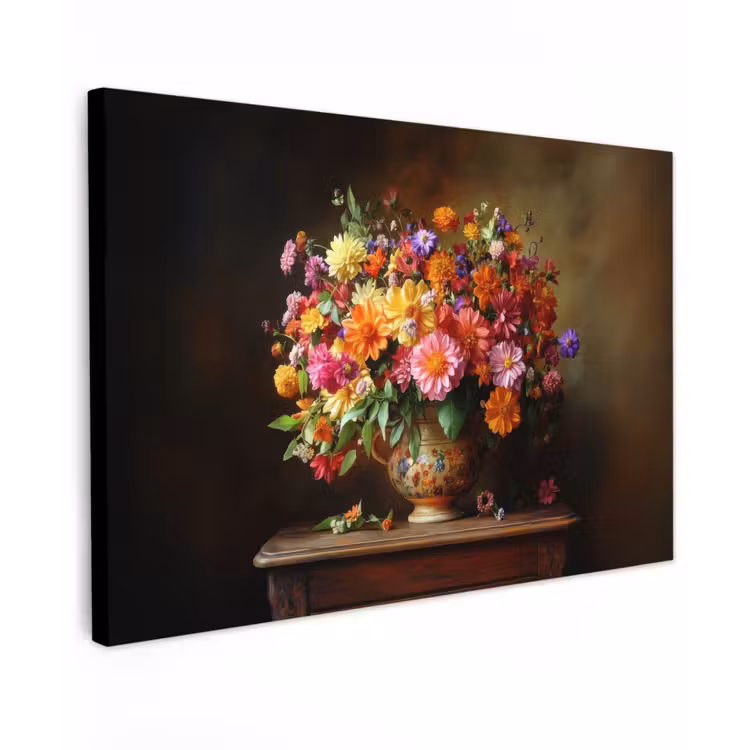 Canvas schilderij - Kleuren - Boeket - Vaas - Hout — 1