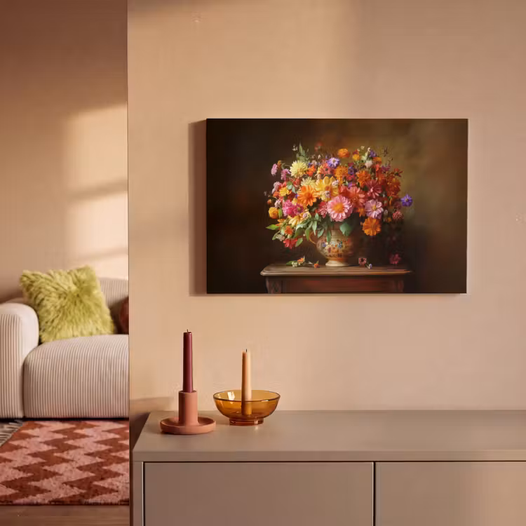 Canvas schilderij - Kleuren - Boeket - Vaas - Hout — 2