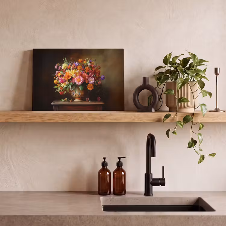 Canvas schilderij - Kleuren - Boeket - Vaas - Hout — 3