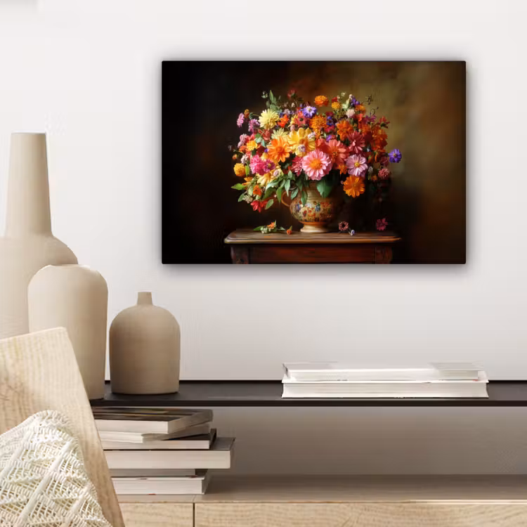 Canvas schilderij - Kleuren - Boeket - Vaas - Hout — 5