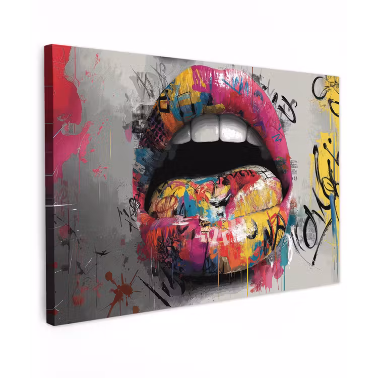Canvas schilderij - Lippen - Graffiti - Expressief — 1