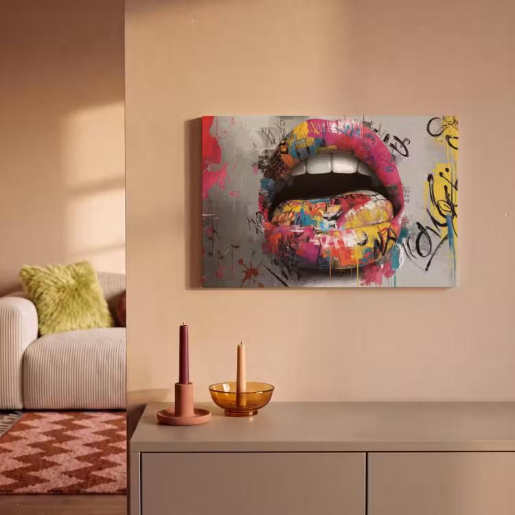 Canvas schilderij - Lippen - Graffiti - Expressief — 2