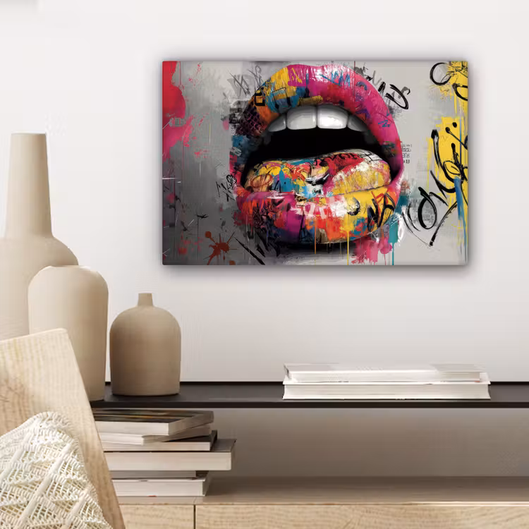 Canvas schilderij - Lippen - Graffiti - Expressief — 5
