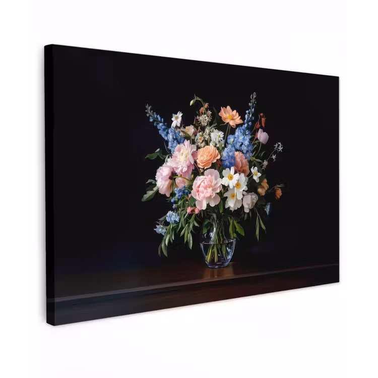 Canvas schilderij - Pastel - Bloemen - Glazen - Vaas — 1