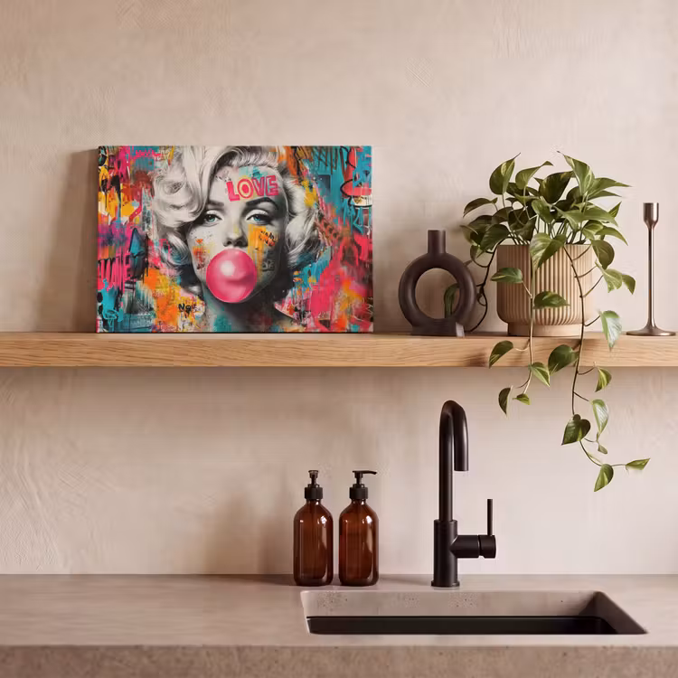 Canvas schilderij - Vrouw - Kauwgom - Graffiti - Neonkleuren — 3