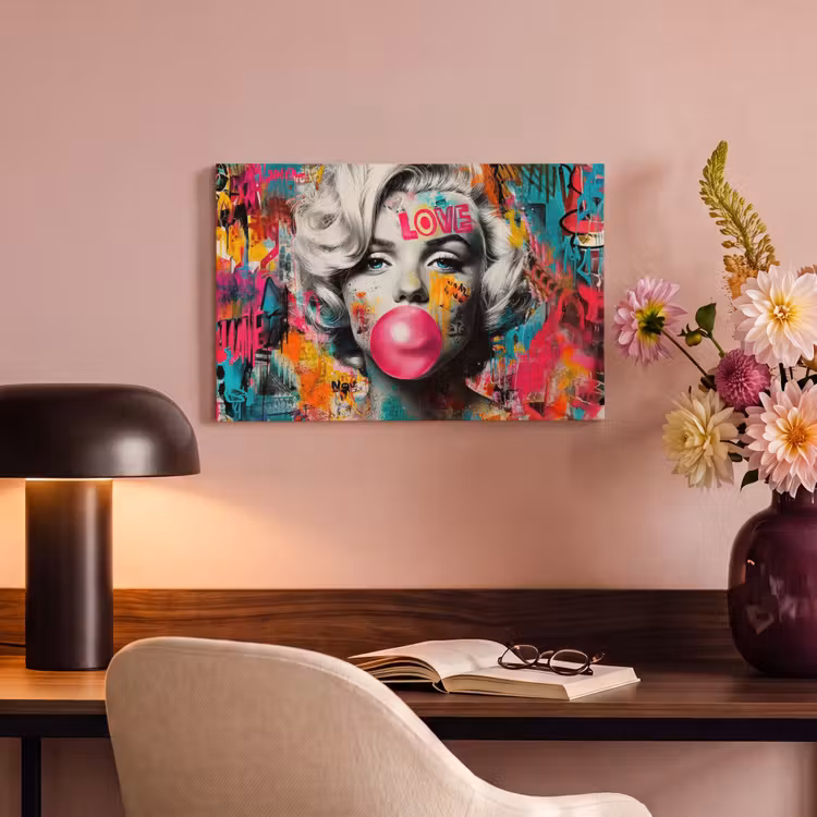 Canvas schilderij - Vrouw - Kauwgom - Graffiti - Neonkleuren — 4