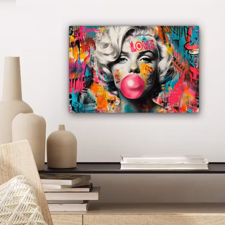 Canvas schilderij - Vrouw - Kauwgom - Graffiti - Neonkleuren — 5