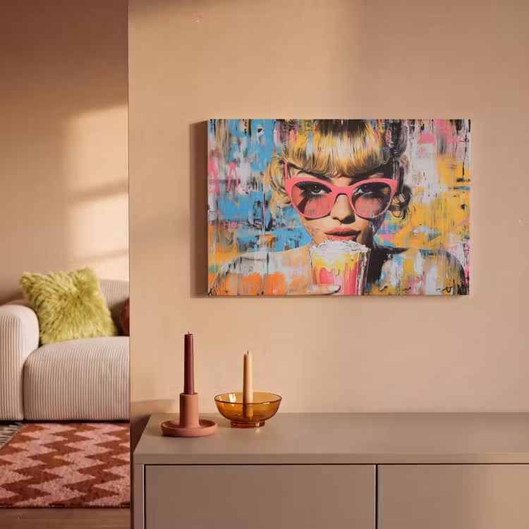 Canvas schilderij - Zonnebril - Vrouw - Kleurrijk - Verfspetters — 2