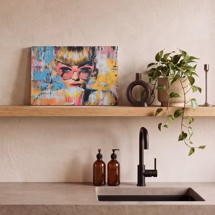 Canvas schilderij - Zonnebril - Vrouw - Kleurrijk - Verfspetters — 3
