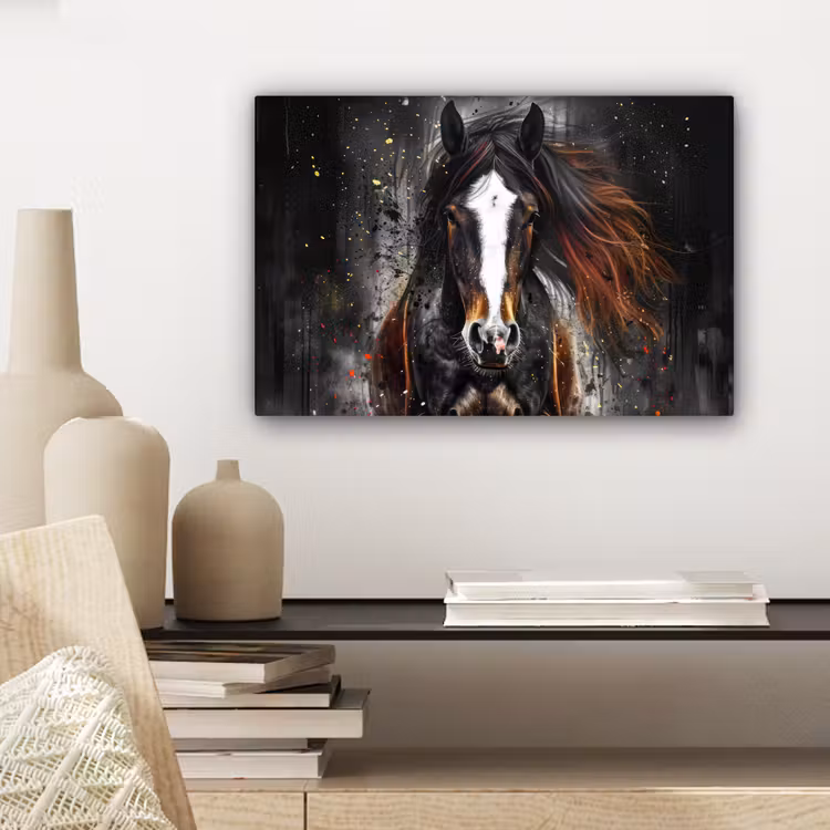 Canvas schilderij - Paard - Dieren - Zwart - Luxe - Modern — 5