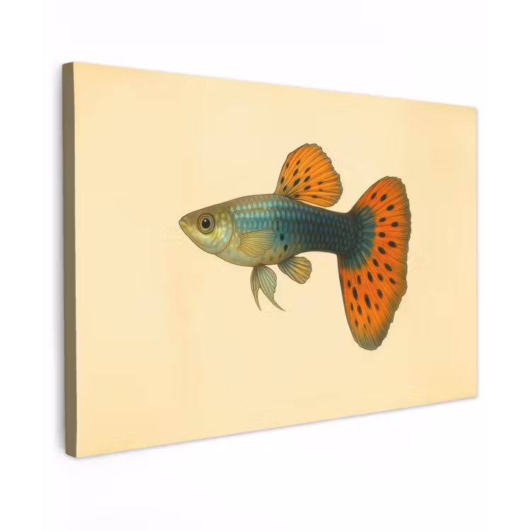 Canvas schilderij - Vis - illustratie - Stippen - Oranje — 1