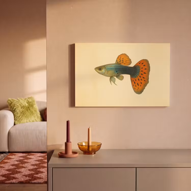 Canvas schilderij - Vis - illustratie - Stippen - Oranje — 2