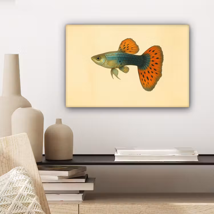 Canvas schilderij - Vis - illustratie - Stippen - Oranje — 5