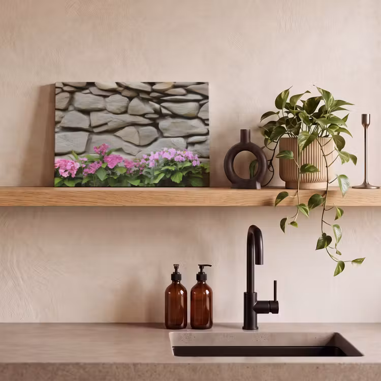 Canvas schilderij - Hortensia’s - Stenen - Muur - Bloemen — 3