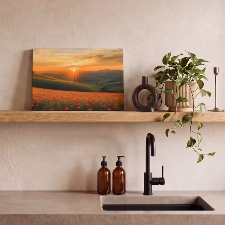 Canvas schilderij - Klaprozen - Bloemen - Heuvels - Zonsondergang — 3