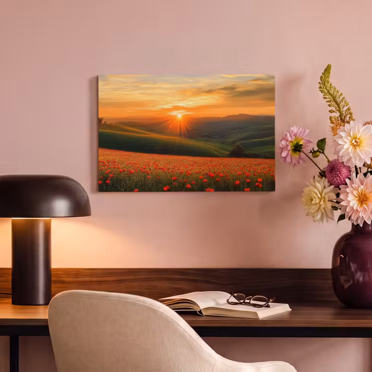 Canvas schilderij - Klaprozen - Bloemen - Heuvels - Zonsondergang — 4