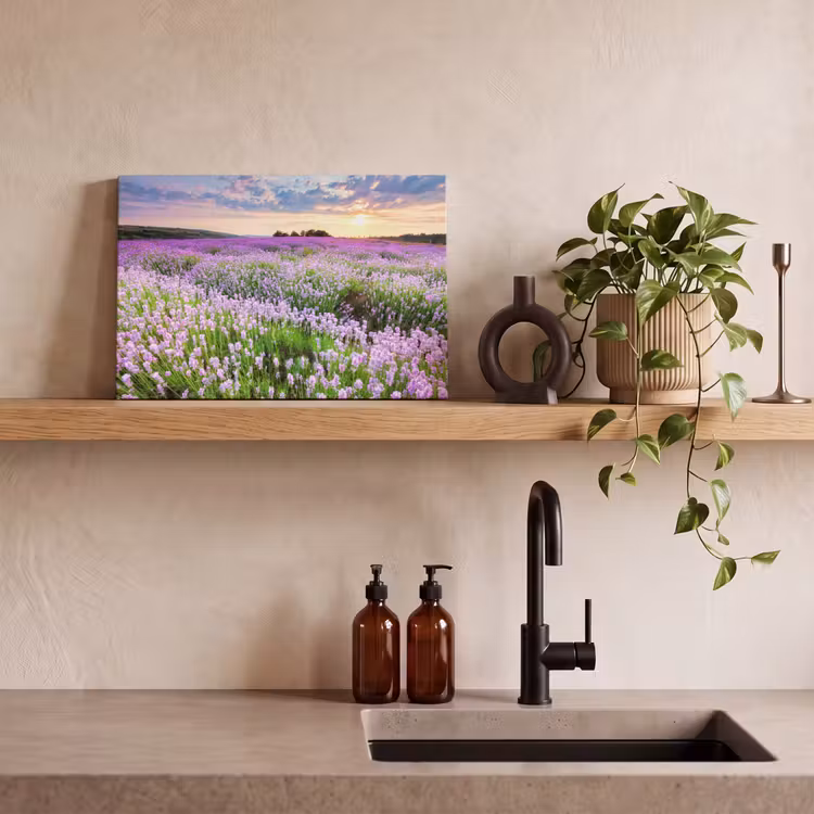 Canvas schilderij - Lavendel - Bloemen - Zonsondergang - Paars - Weide — 3