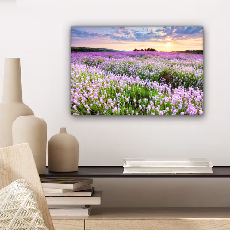 Canvas schilderij - Lavendel - Bloemen - Zonsondergang - Paars - Weide — 5