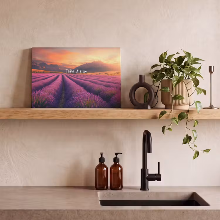 Canvas schilderij - Lavendelveld - Quote - Zonsondergang — 3