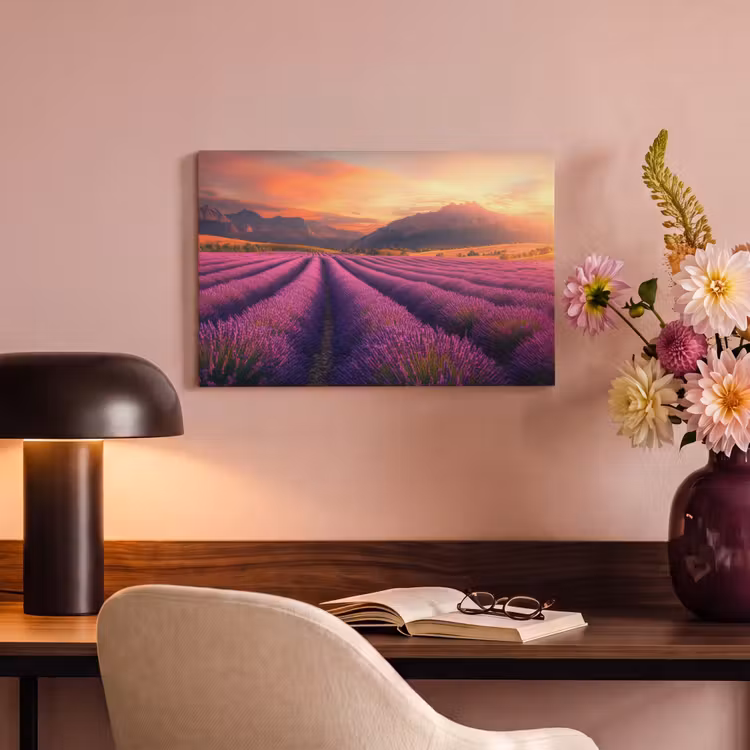 Canvas schilderij - Lavendelveld - Zonsondergang - Paars — 4
