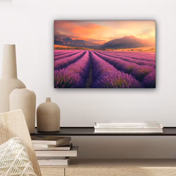 Canvas schilderij - Lavendelveld - Zonsondergang - Paars — 5