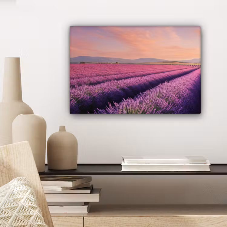 Canvas schilderij - Lavendelveld - Zonsondergang - Paars - Bloemen — 5