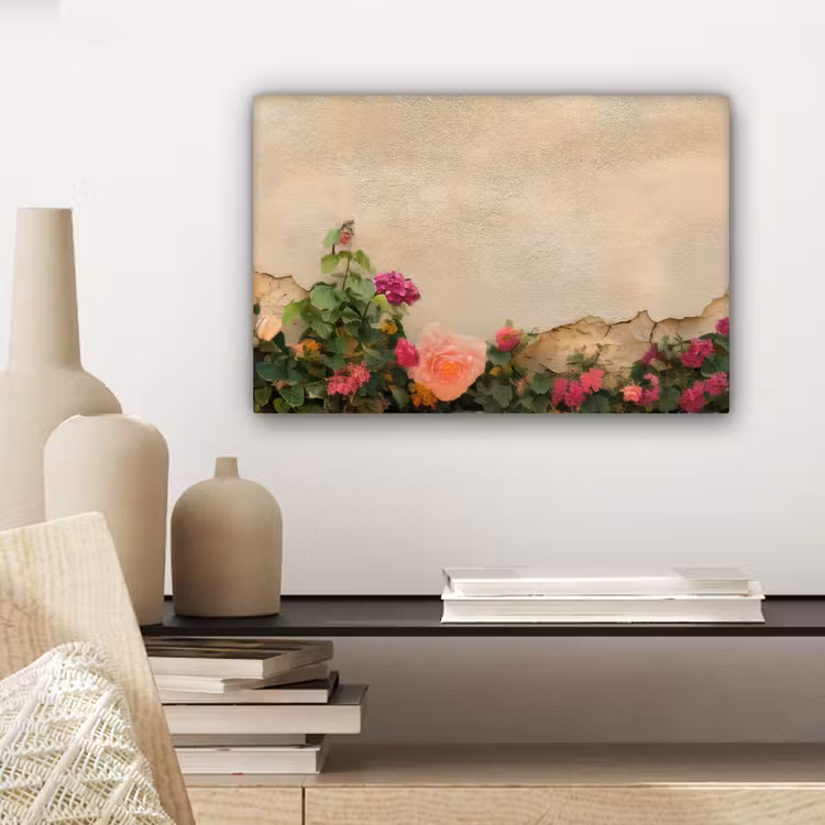 Canvas schilderij - Rozen - Muur - Vintage — 5