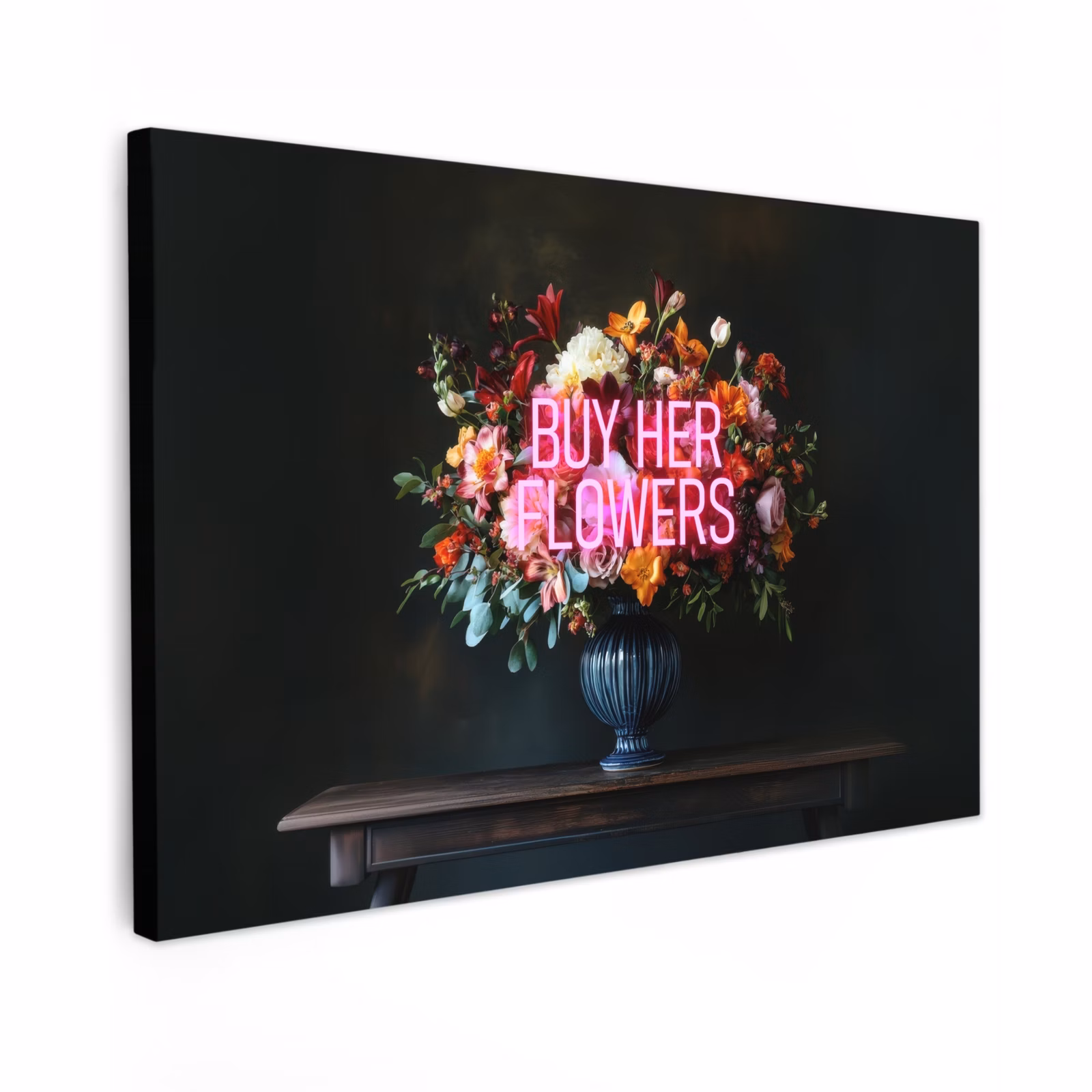 Canvas schilderij - Quote - Bloemen - Vaas - Neon — 1