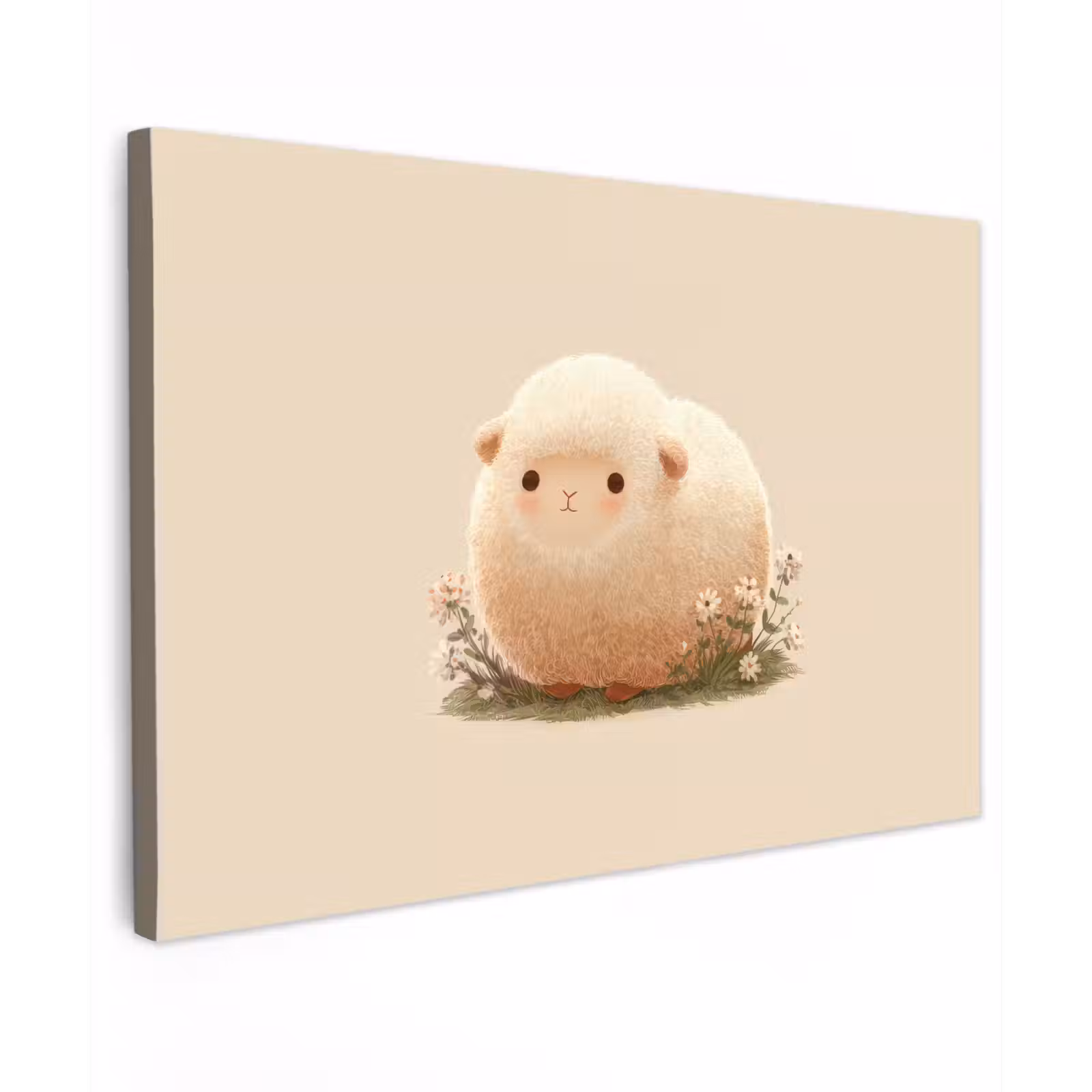 Canvas schilderij - Schaap - Beige - Bloemen — 1