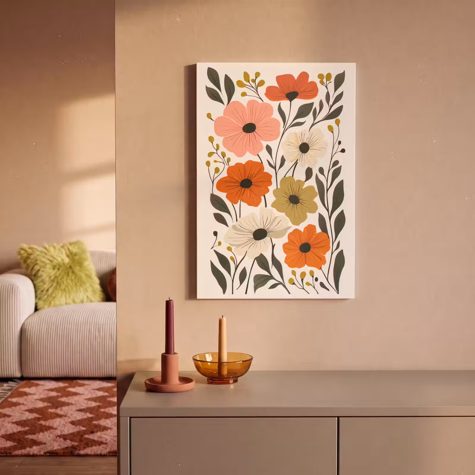 Canvas schilderij - Veldbloemen - Stengels - Blaadjes - Groen — 1