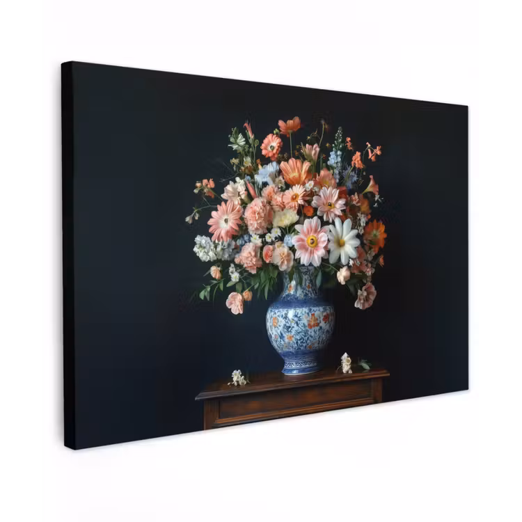 Canvas schilderij - Hout - Vaas - Kleuren - Bloemen — 1