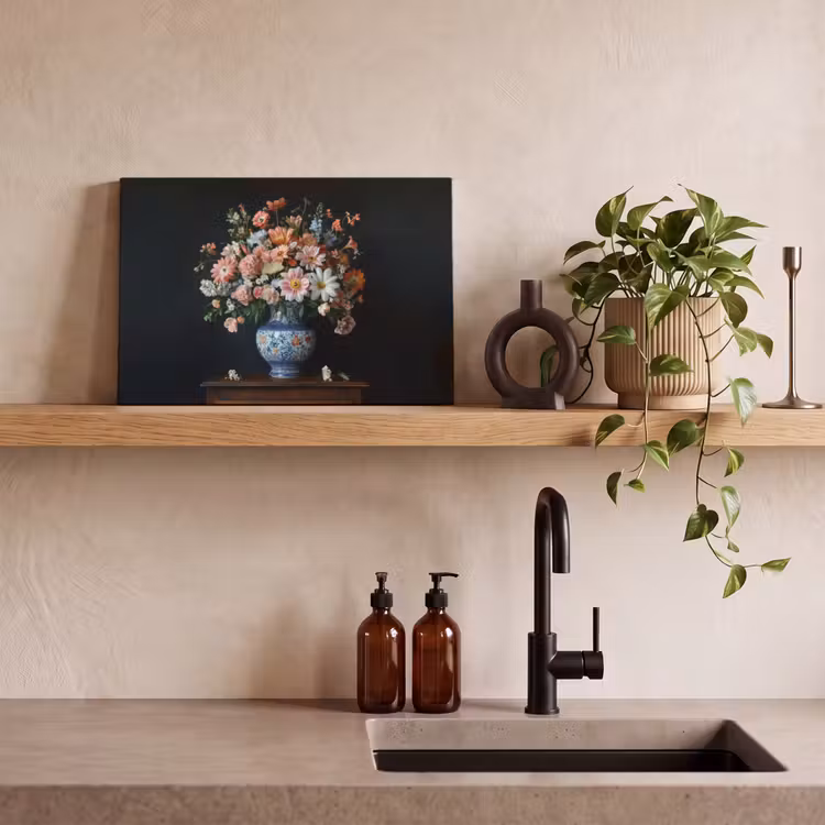 Canvas schilderij - Hout - Vaas - Kleuren - Bloemen — 3