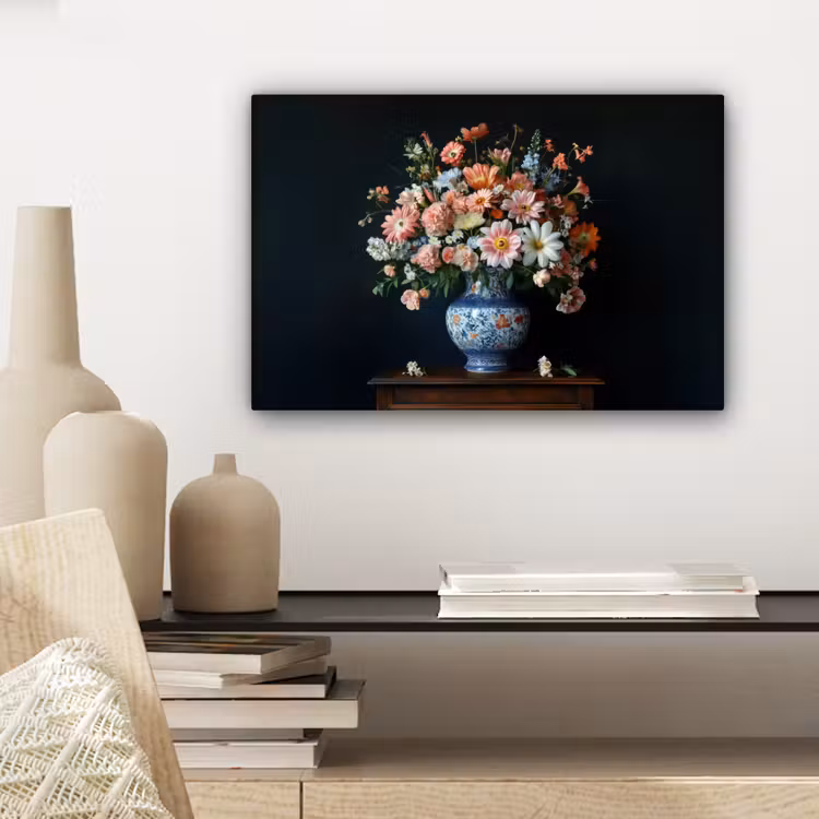 Canvas schilderij - Hout - Vaas - Kleuren - Bloemen — 5