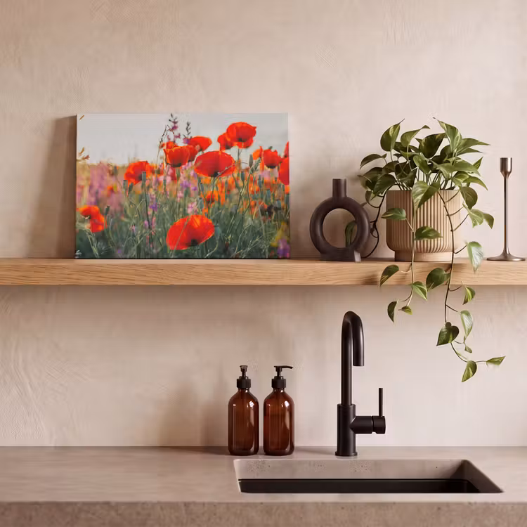 Canvas schilderij - Klaproos - Bloemen - Rood - Paars - Weide — 3