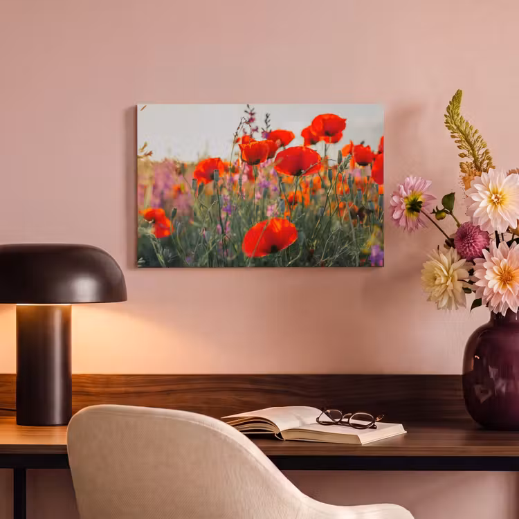 Canvas schilderij - Klaproos - Bloemen - Rood - Paars - Weide — 4