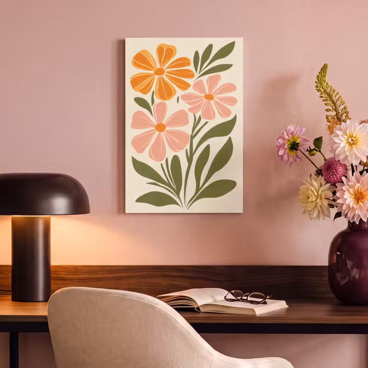 Canvas schilderij - Minimalistisch - Bloemen - Bladeren - Roze — 2