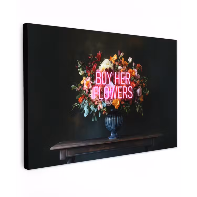Canvas schilderij - Quote - Bloemen - Vaas - Neon — 1